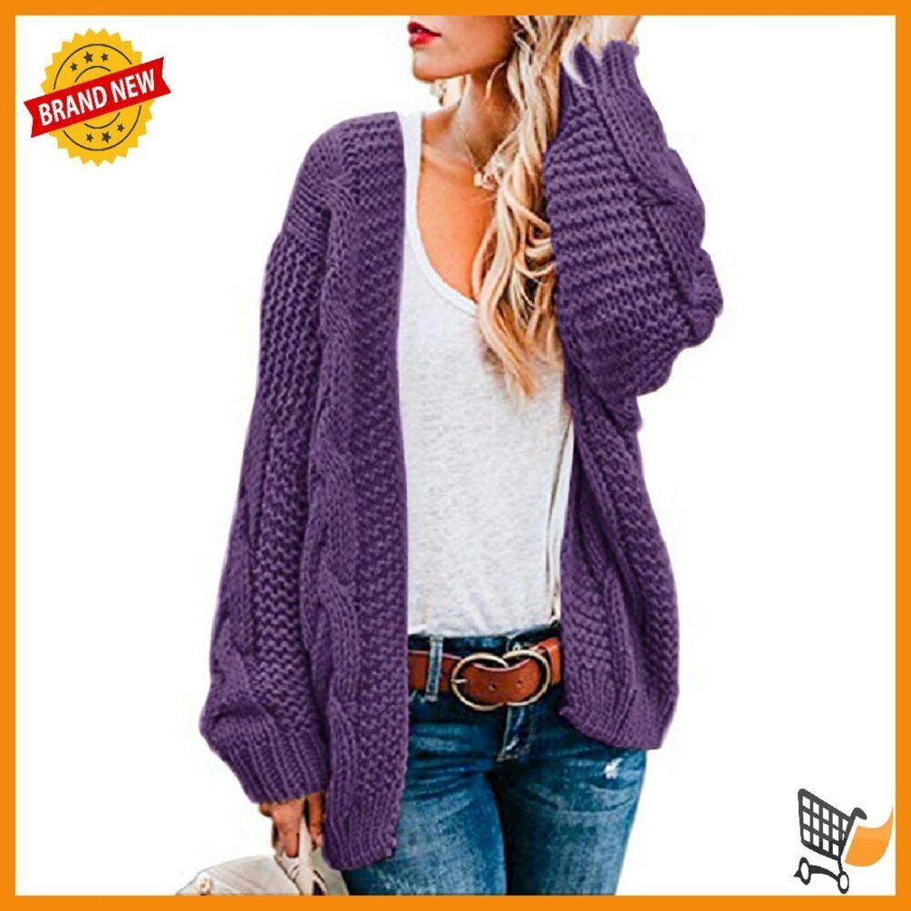 Oversized Chunky Cable Knit Cardigan Sweater Long Sleeve Open Front